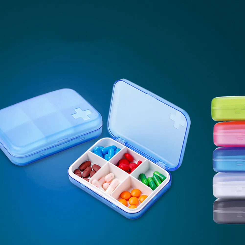 

2Pcs Portable Medicine Storage Box 6 Compartments Pill Organizer Transparent Lid Airtight Seal Food-Grade ABS PP Lightweight