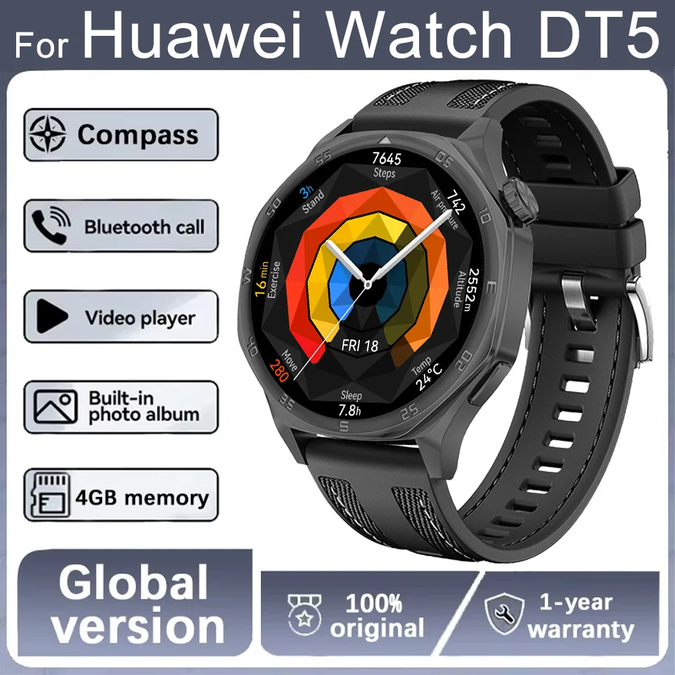 2025 New DT5 Smart Watch Men Watch 5 Pro AMOLED HD Screen Bluetooth Call GPS Trajectory Heart Rate Compass SmartWatch For Huawei