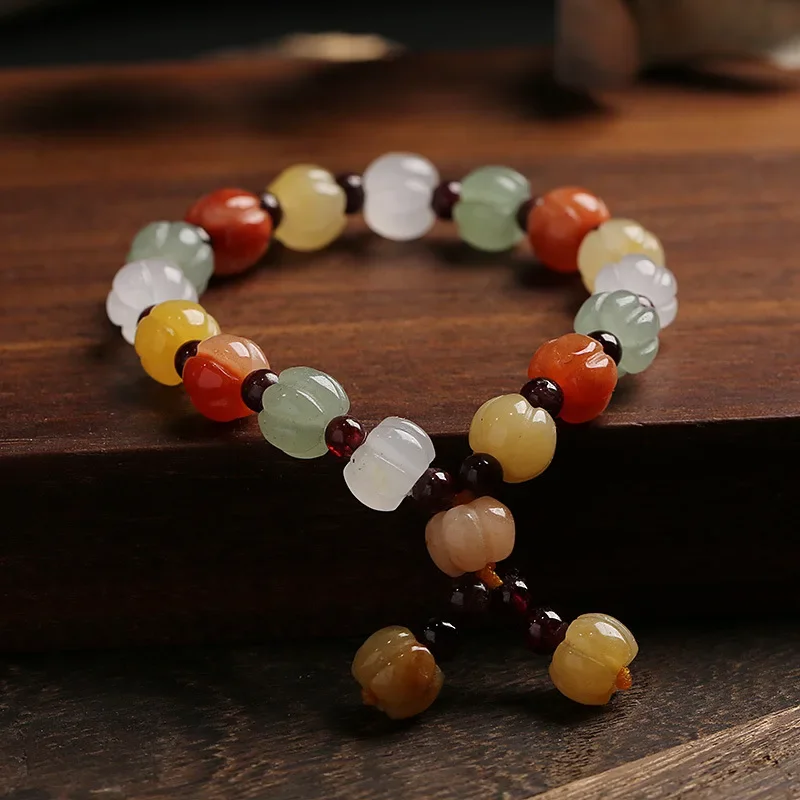 

10mm Natural Golden Silk Jade Garnet Multicolor Pumpkin Beads Beaded Strand Bracelets for Women Fine Jewelry Accessories YBR706
