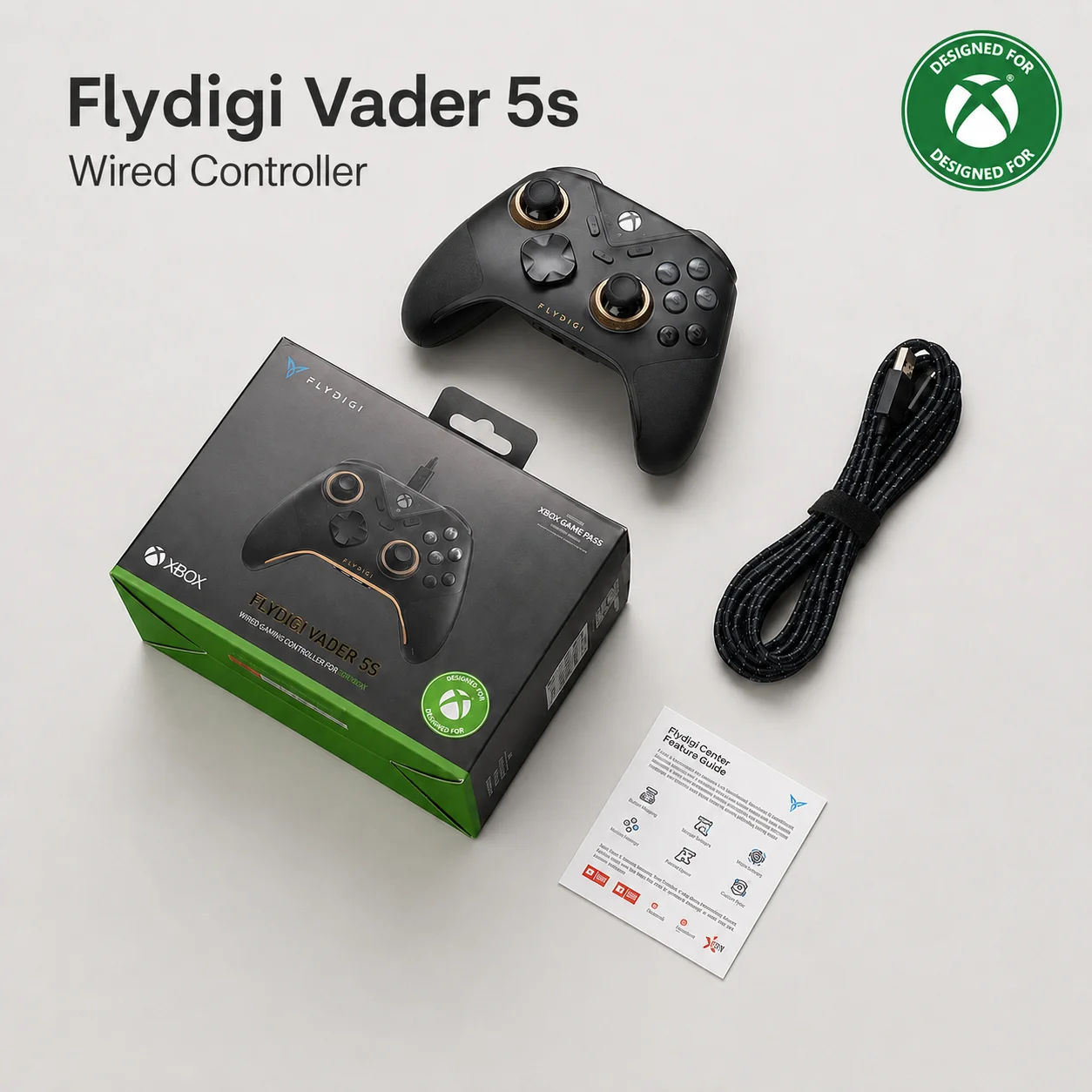 FLYDIGI VADER 5S 有線コントローラー ホール効果 ゼロドリフト ジョイスティック 調整可能なテンション 6つのリマップ可能ボタン Xbox Series X/S/PC対応