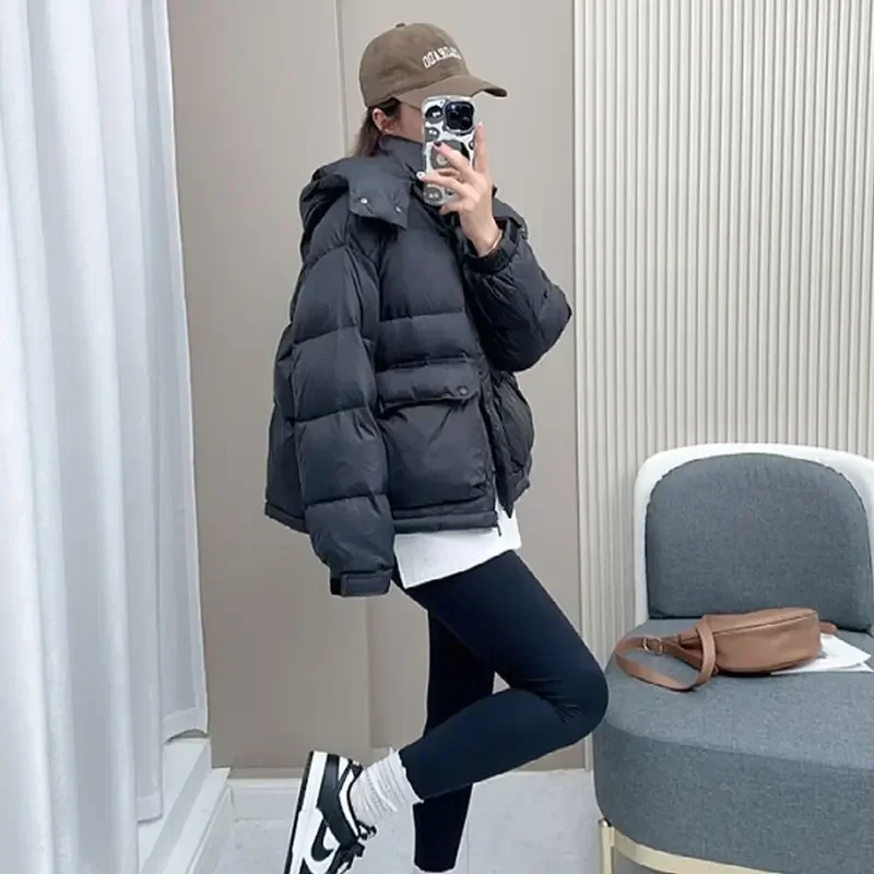 Women Short Parkas Autumn Winter Hooded Cotton Padded Jacket Female Thickened Warm Oversized Puffer Coat Streetwear Outwear