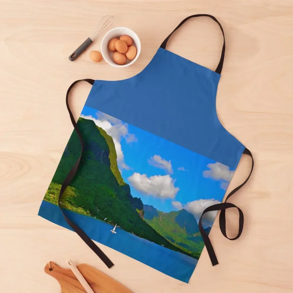 

Tahitian Mountains and Sailboat Apron Household Items Things For Home And Kitchen Apron