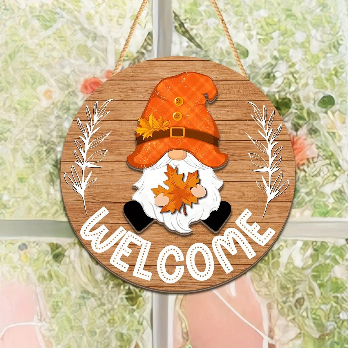 1 Set Gnome Wooden Decorative Plaque & Ornament Welcome Round Door Hanger Interchangeable Seasonal Decor Suitable for Homes, Off