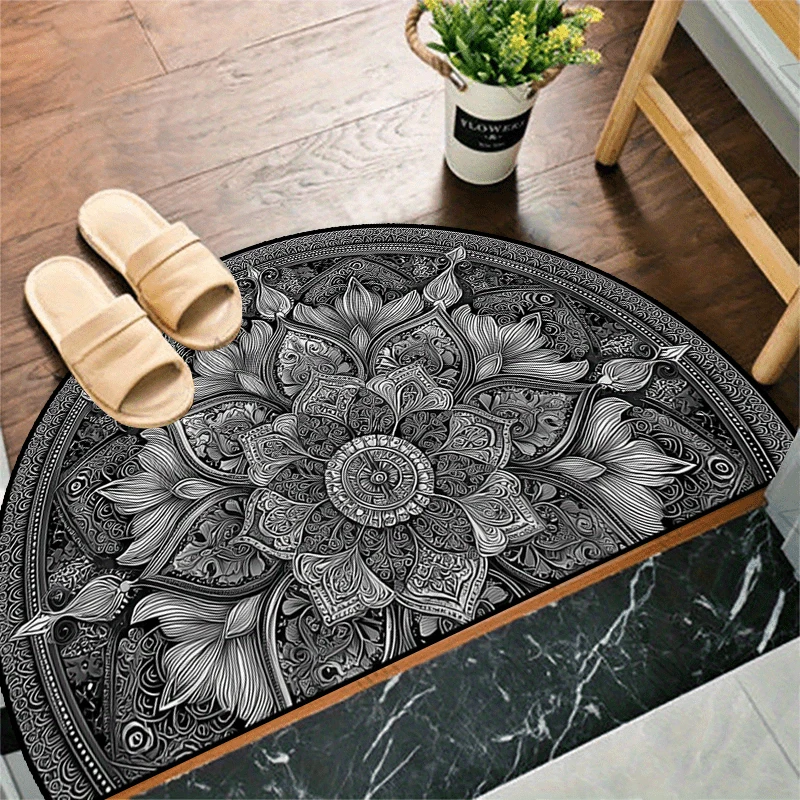 VIKAMA Black and White Floral Vintage Doormat – Sound-Absorbing and Non-Slip Entryway Mat Hallway Mat Bathroom Rug Home Decor