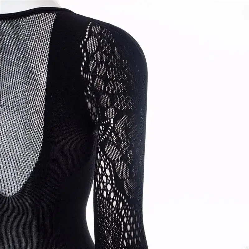 

39BC Trendy Butterfly Print Jumpsuits Sexy Hollowed Long Sleeve Catsuits Women Romper