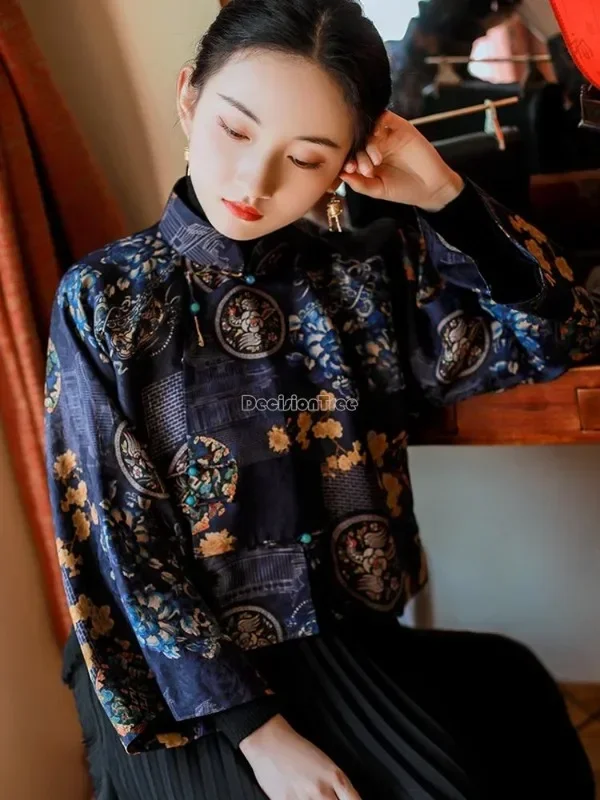 

2023 Autumn New Chinese Style Traditional Hanfu Top Print Cheongsam Oriental Blouse Elegant Festival Party Dress Qipao Top Pd