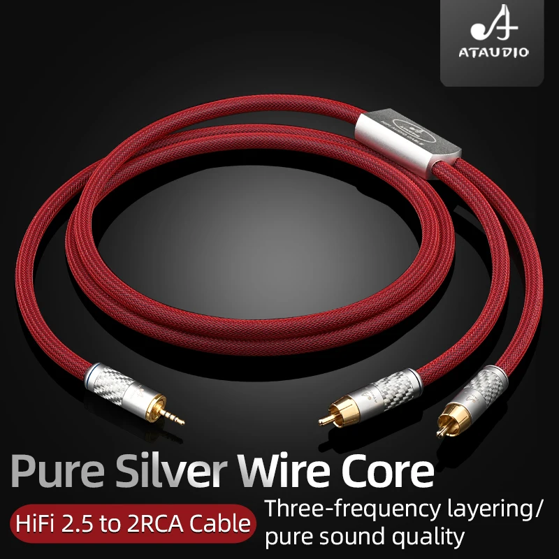 HiFi 2.5mm Balanced to 2 RCA Audio Male Cable High Purity Pure Silver Core 2.5 Jack to 2RCA Cable for MP3 DVD Amplifier