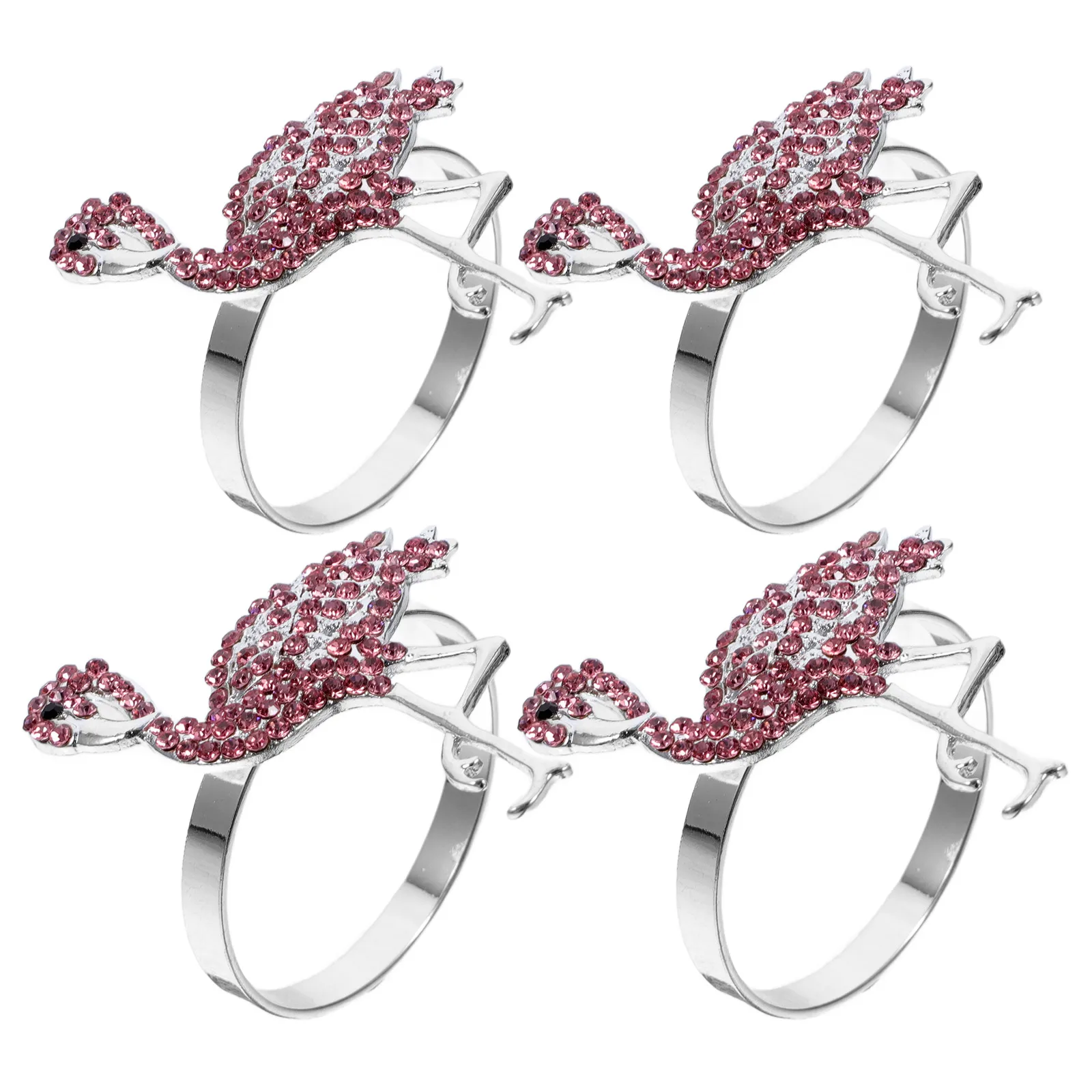 

4pcs Napkin Rings Flamingo Table Decor Alloy Serviette Holders Buckles Clasps Decorative Ornaments Home Restaurant Kitchen