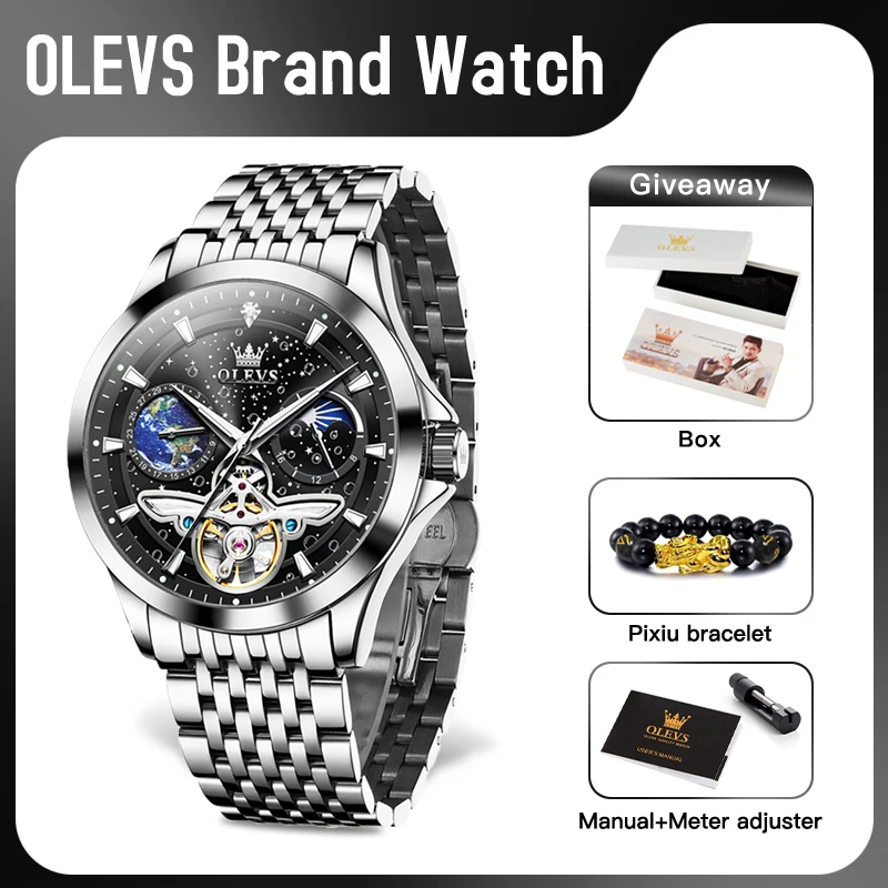 

OLEVS 6705 Mens Watch Luxury Original Brand Skeleton Multifunctional Chronograph Watches For Men Mechanical Watch Gifts Reloj