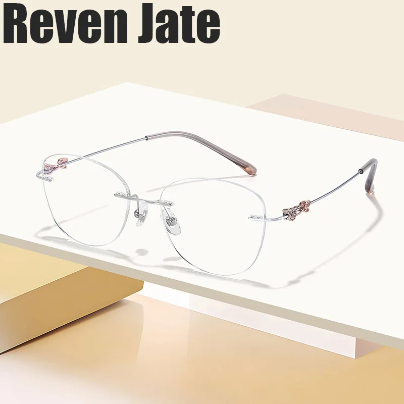 

Reven Jate 6086 Pure Titanium Rimless Woman Glasses Frame Optical Prescription Eyeglasses Men Eyewear Fashion Custom Shape