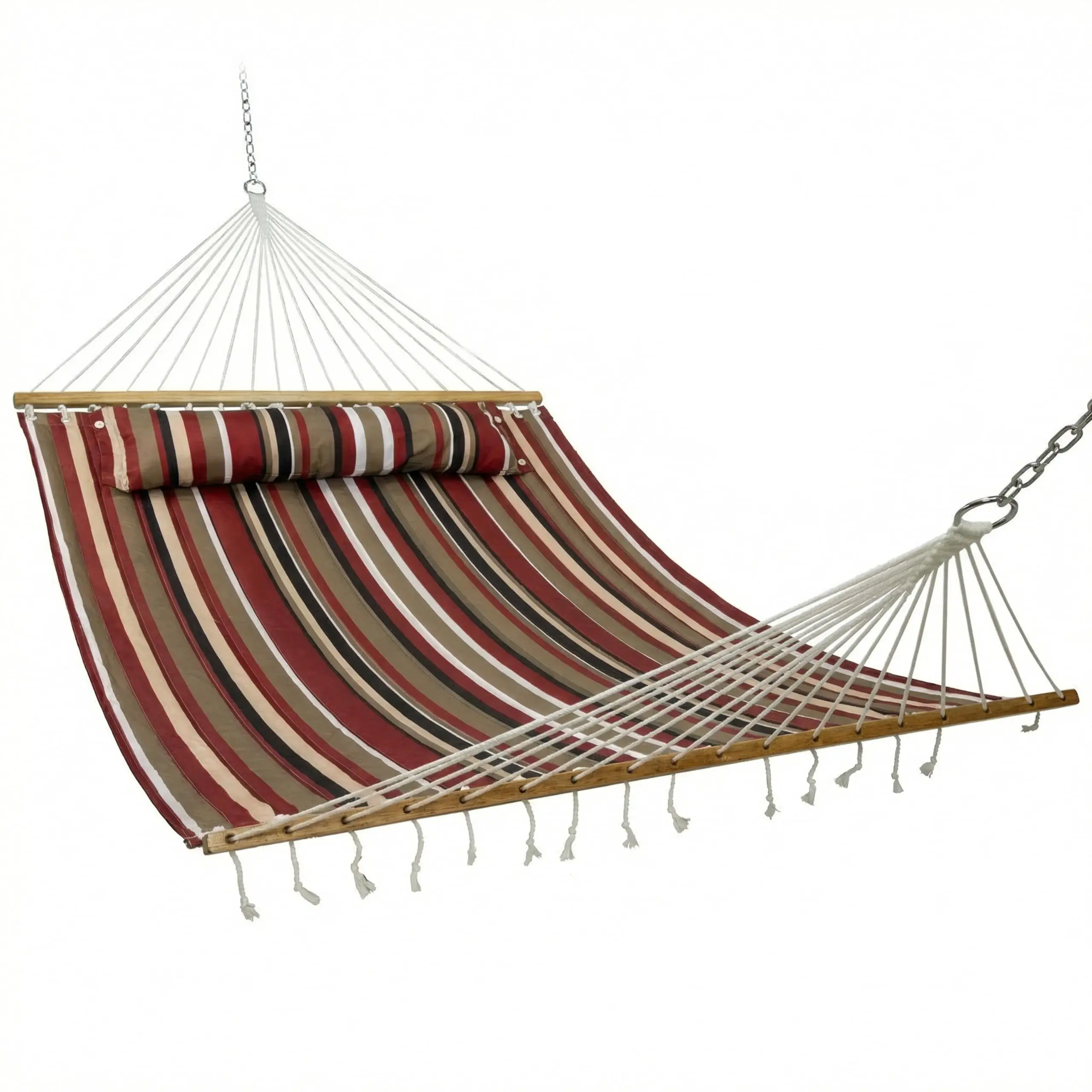 Sunnydaze Quilted Double Hammock for Outside with Pillow, Awning Stripe