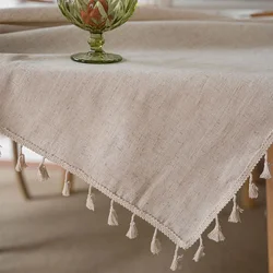 Cotton Linen Tablecloth,Rectangle Tassel,Jute Rope Lace Dust-Proof Table Cover,for Kitchen Dinning Party Tea Table Decor
