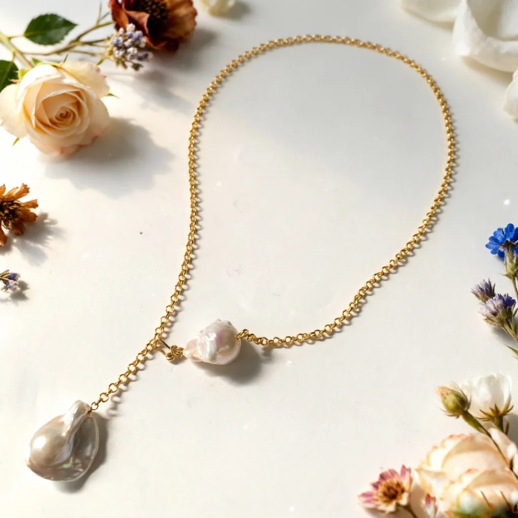 

Fashion Freshwater Oval Pearls Pendant Necklace Double-Bead Long Sweater Chain Collar for Women Choker Jewelry Accessory Gifts