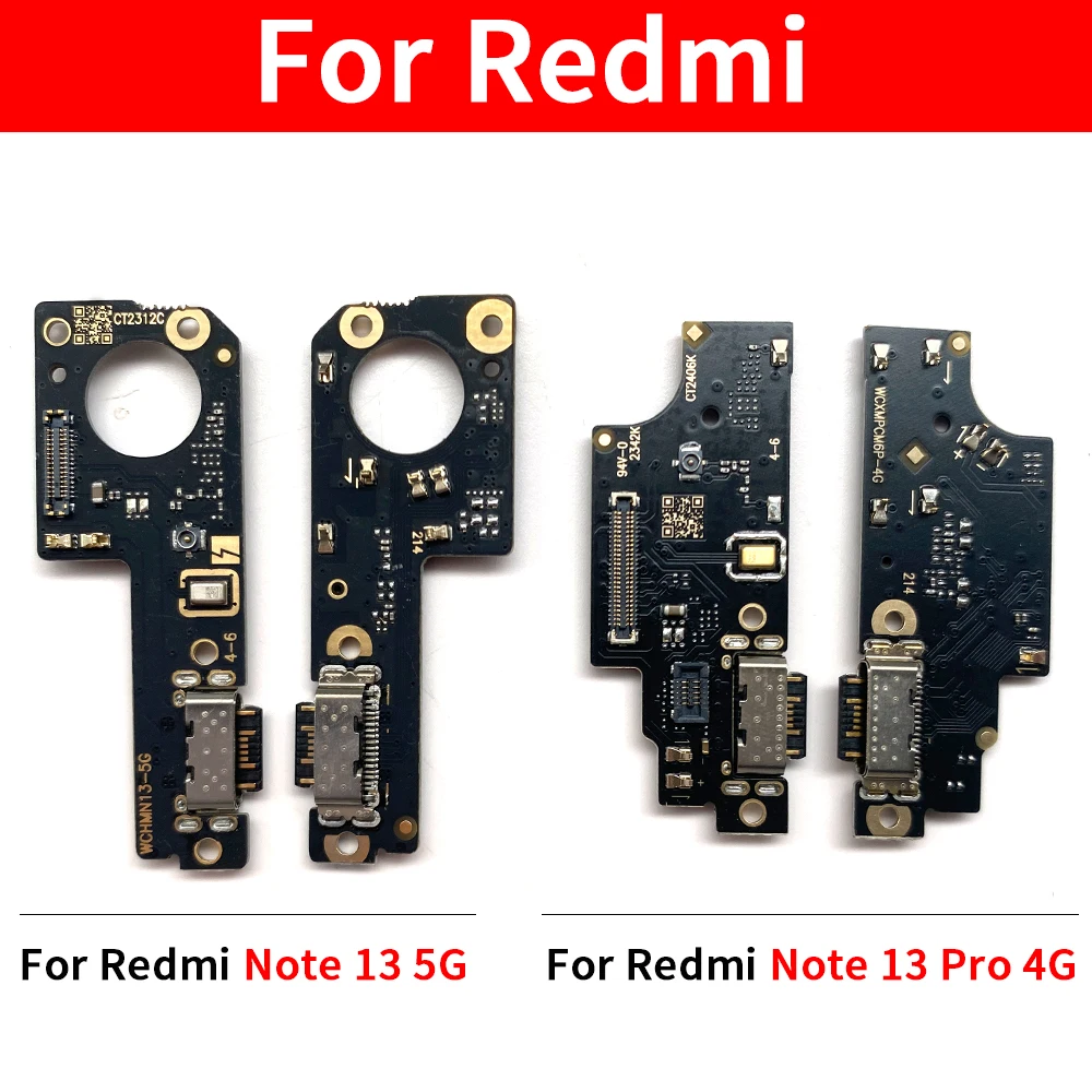 Carte de port de charge USB, pièces de connecteur de câble flexible, Xiaomi Redmi Note 13 Pro, 4G, 5G, Redmi Note 13 Pro Plus, Microphone, 10 pièces