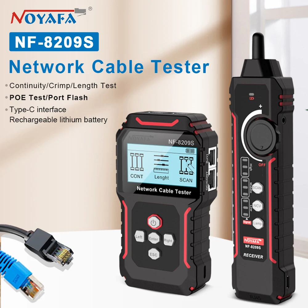 Noyafa NF-8209S Network Cable Tester LCD Display Cable Tracker Poe Checker Detect Length Measure Fault Distance Crimping Test