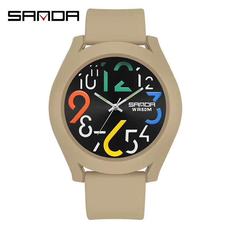 SANDA 9021 Clock Men'S Watch Silicone Strap Waterproof Watch Creative Simple Girls 'Watch 2024 New Fashion White Casual Quartz