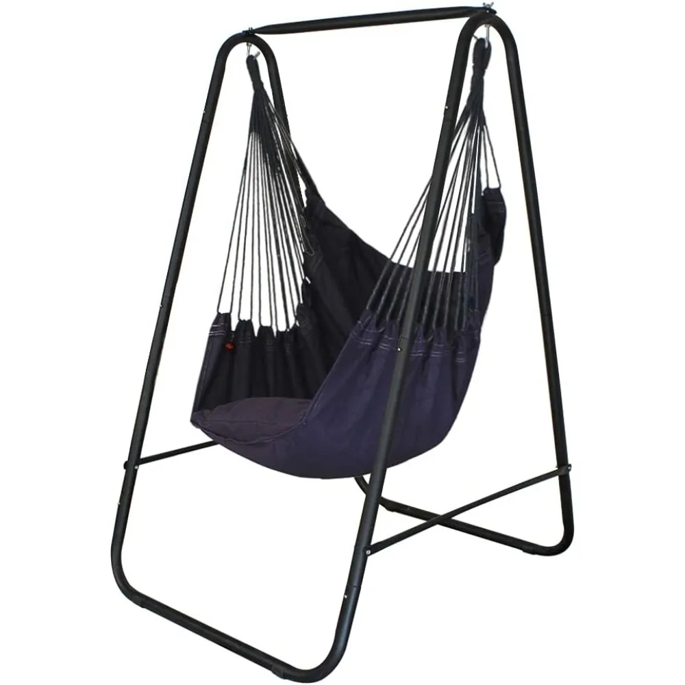 Hammock Chair Stand with Hanging Swing Chair Included,Weather Resistant and Saving Space Stand Max 450 Lbs, Quality Cotton Weav