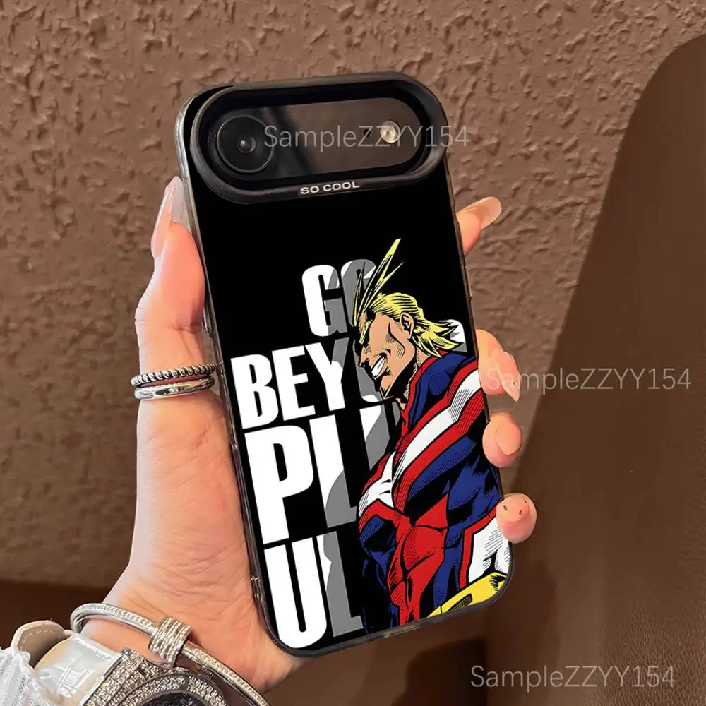 حافظة هاتف My Hero A-Academia All Might لهاتف iPhone 17,16,15,14,13,12,X,8,Pro,Max,Plus,E,SE4,Air,Mini Black IMD Matte