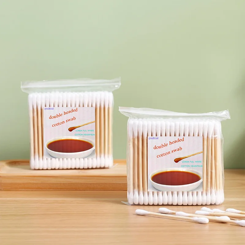 100개 더블 헤드 면봉 여성 메이크업용 나무 스틱 코 귀 청소 건강 관리 도구 청소 도구