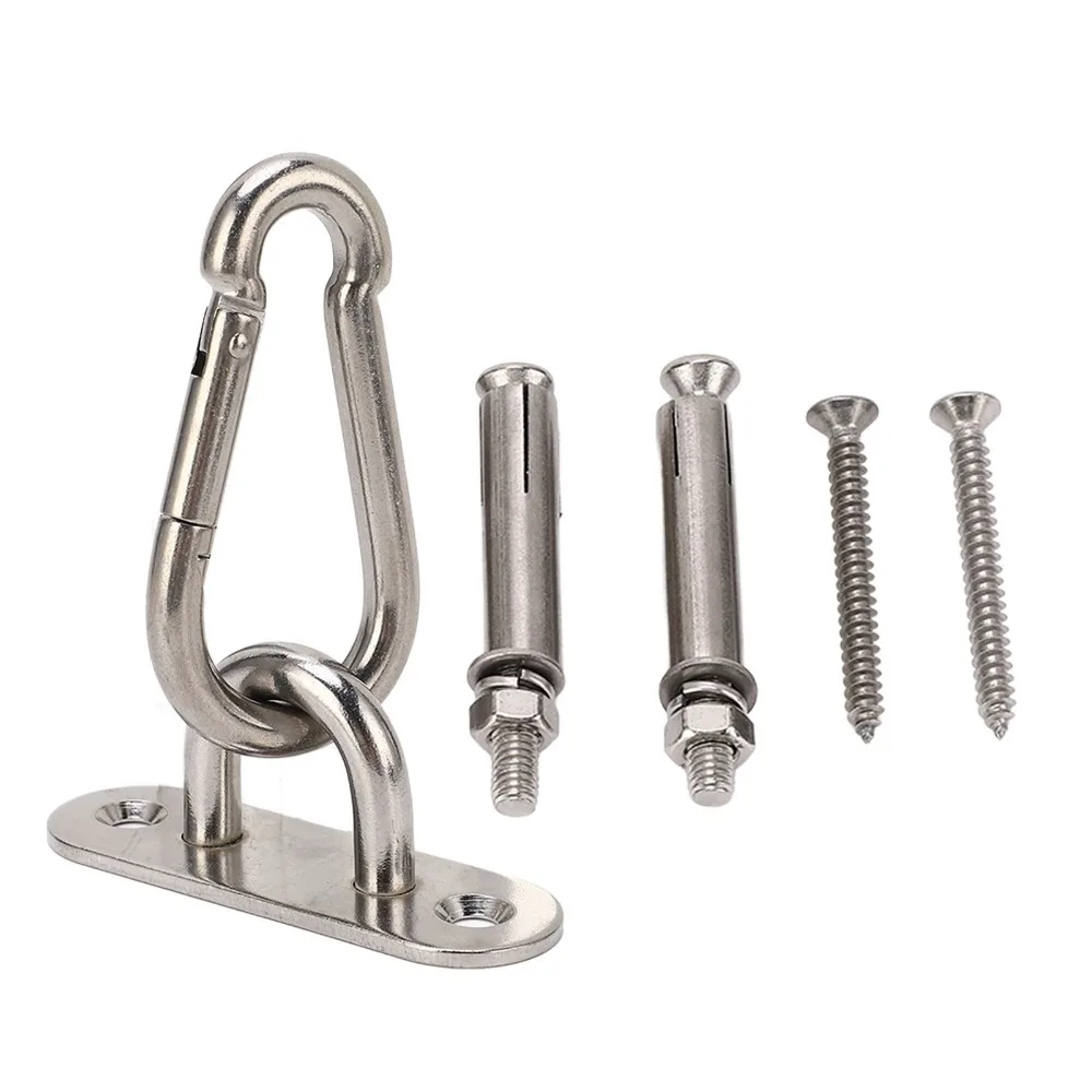 6 PCS Pad Eye Plate Ceiling Mount Hooks Fixed Disk Staple Hook Loop Stainless Steel Hooks Swivel Carabiner Hooks