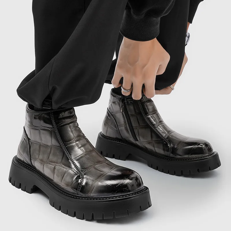 

Британские мужские ботинки челси для вечеринок и банкетов, черные, коричневые, из натуральной кожи, ковбойские ботинки на платформе, стильные ботинки до щиколотки.