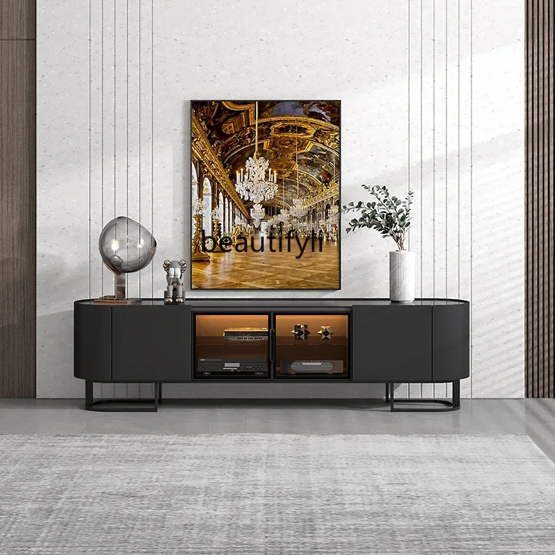 

ss DLight luxury rock slab TV cabinet modern simple glass small apartment living room high rounded corner floor cabinet househol