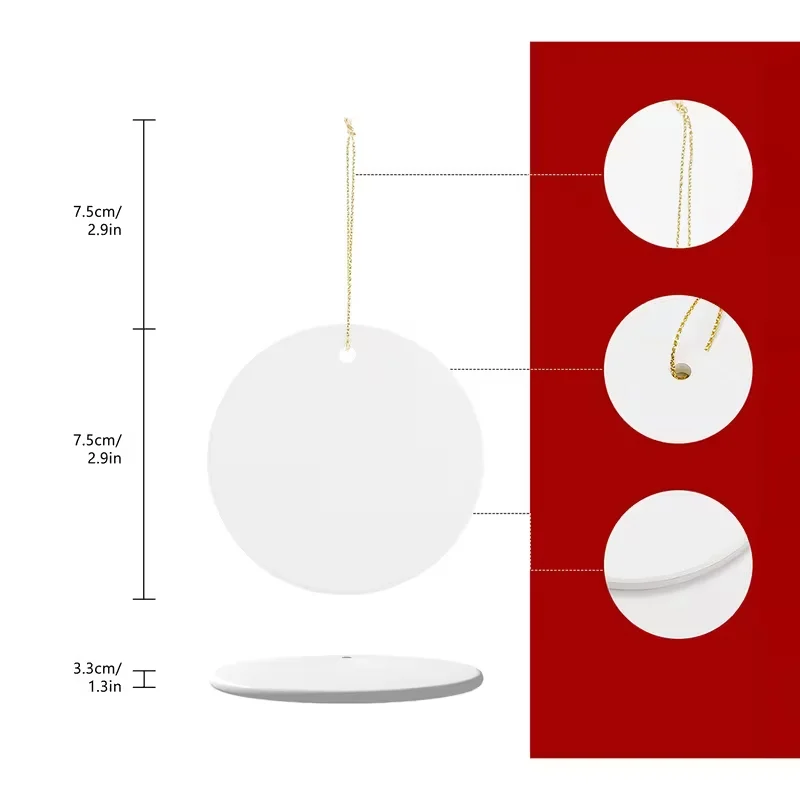 زخرفة معلقة من السيراميك - زخرفة دائرية مقاس 3 بوصات، زينة للعطلات مطبوعة من جانب واحد، مناسبة لعيد الميلاد ورأس السنة الجديدة
