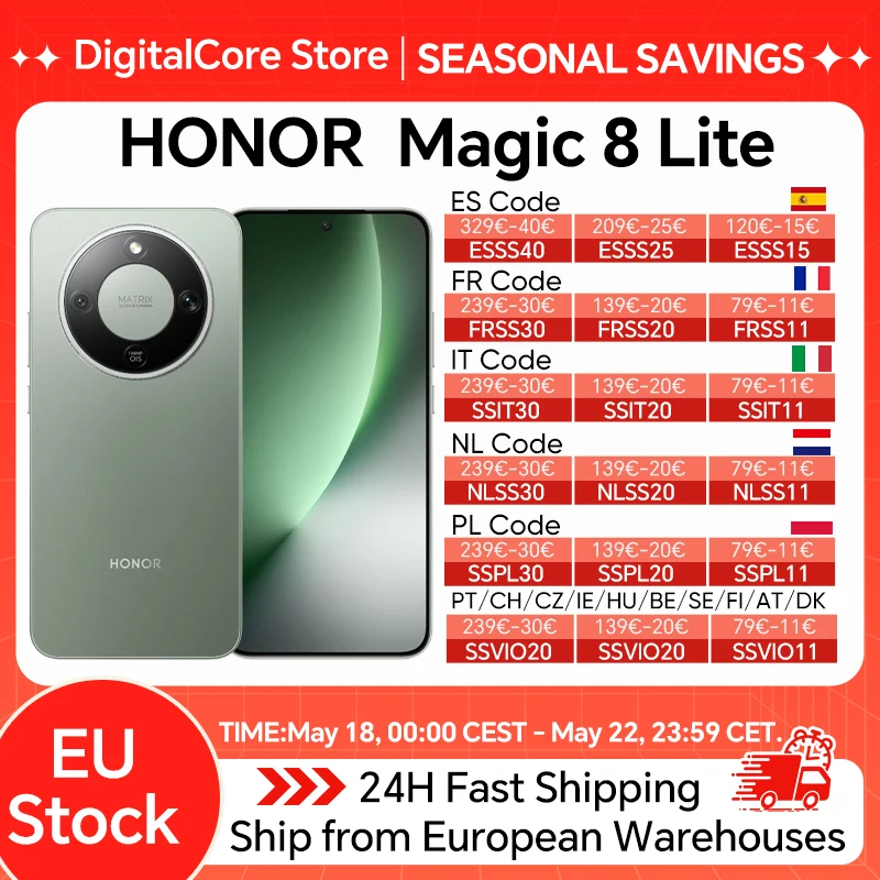 Nuevo HONOR Magic8 Lite Versión EU 2026, Teléfono Inteligente 5G Android, Teléfonos Móviles sin Cámara, 6ª Gen, 4 mAh, 7500, Cámara IA de 108MP con OIS