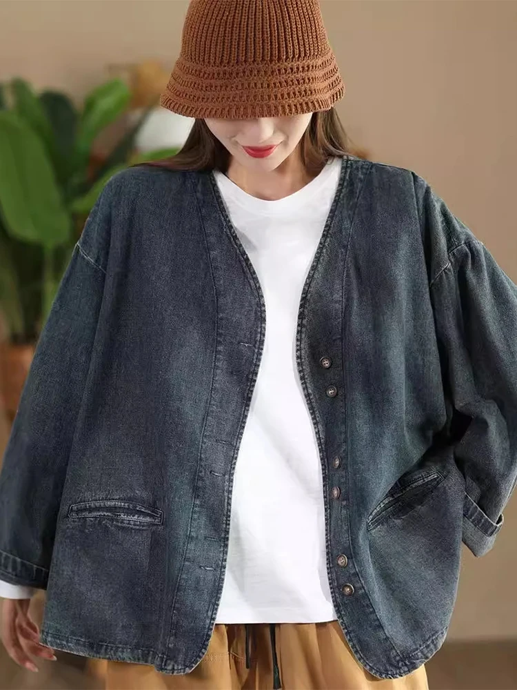 Max LuLu Korean Fall Ladies Fashion Denim Coats Womens Loose Vintage Jackets Classic Casual Outerwear V Neck Oversized Clothes