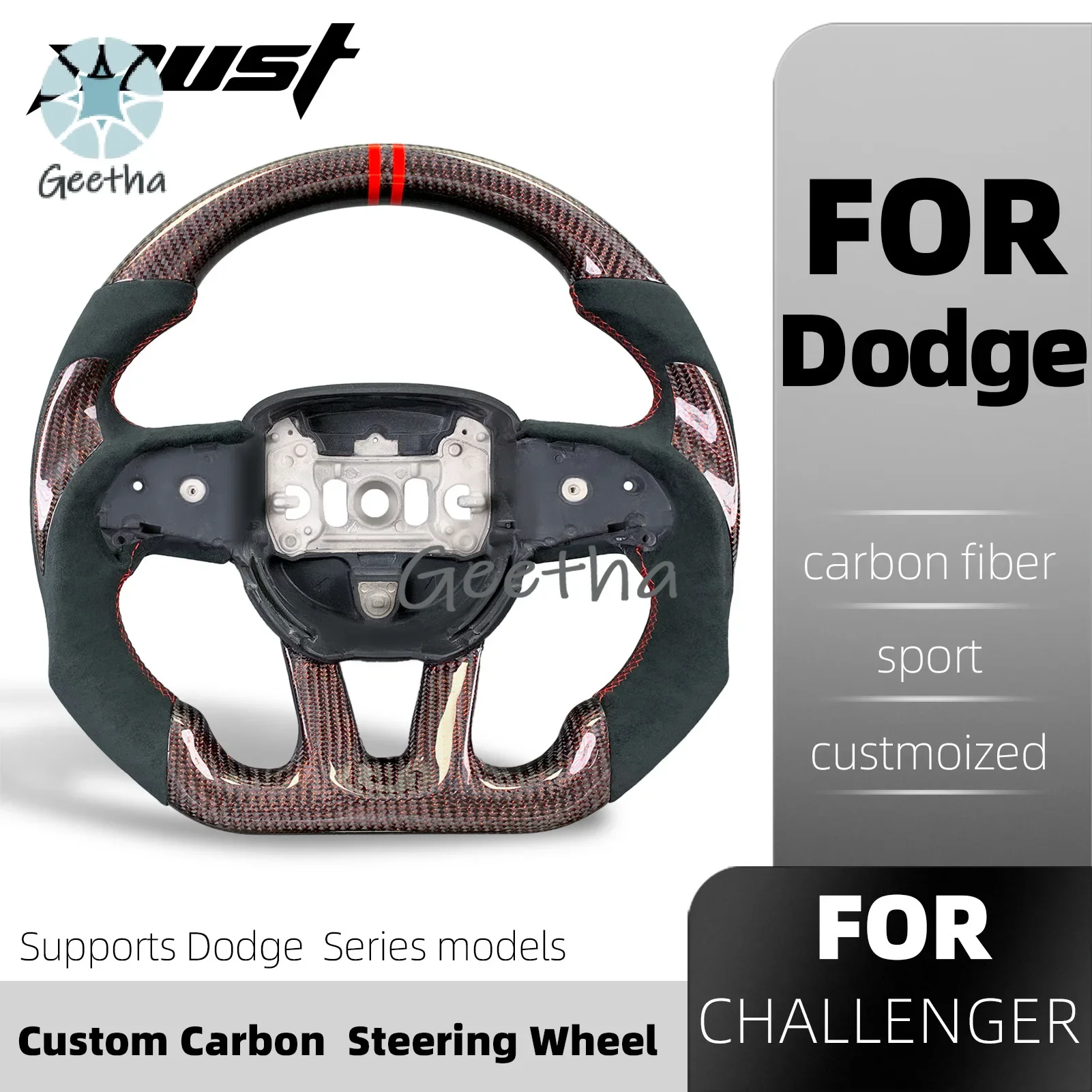 

Customized Leather & Carbon Fiber Steering Wheel for Dodge Hellcat Charger Challenger SRT
