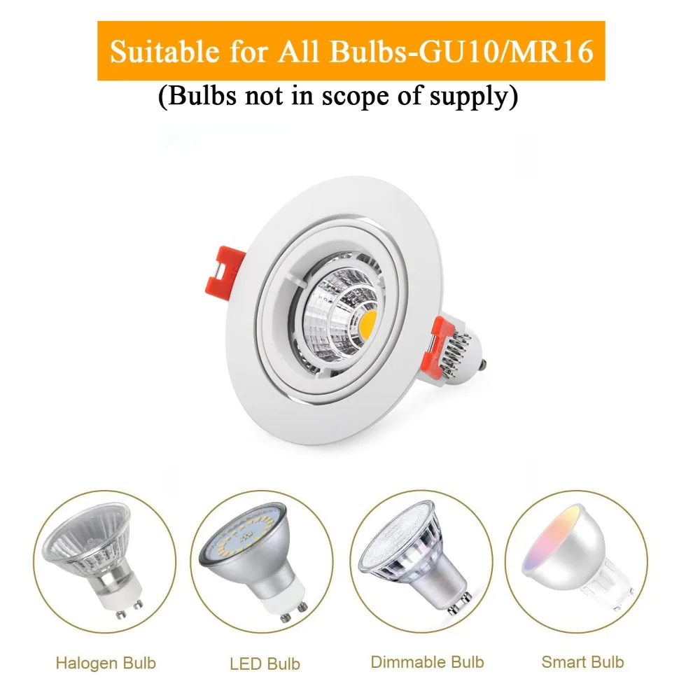 JOYINLED 1/10PCS Adjustable Round LED Downlight Frame MR16 GU10 Recessed Ceiling Light Trim Lamp Holder Socket Spot Fixture