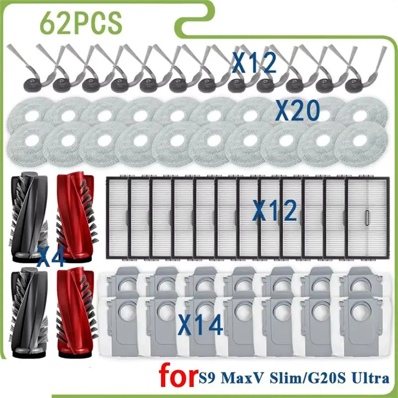 AEE2-Accessory Kit For Roborock S9 Maxv Slim / G20S Ultra Vacuum Parts Main Roller Side Brush Filter Mop Cloth Dust Bag A