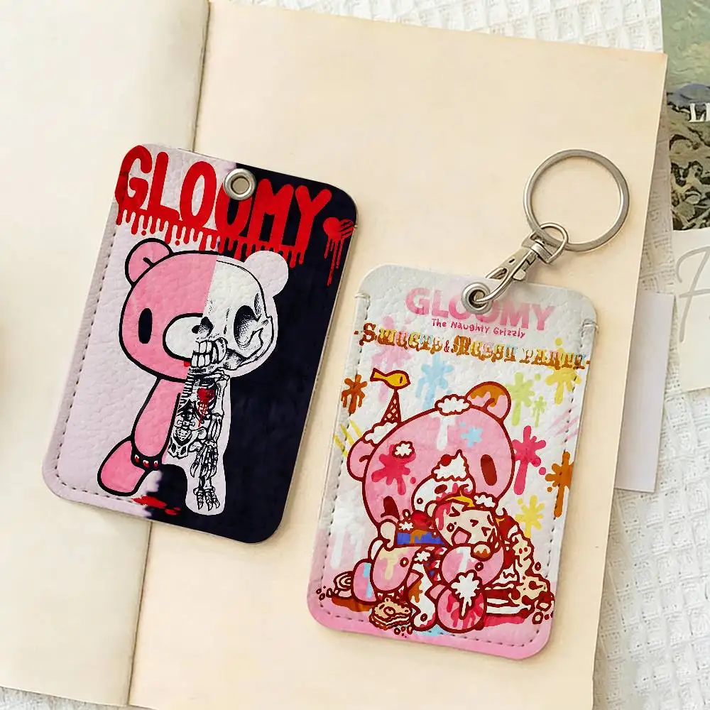 Cartoon G-gloomy Bear 1Pc Access Card Case Leather Card Holder Keychain Key Ring Door Access Tags ID Card Case Keychain