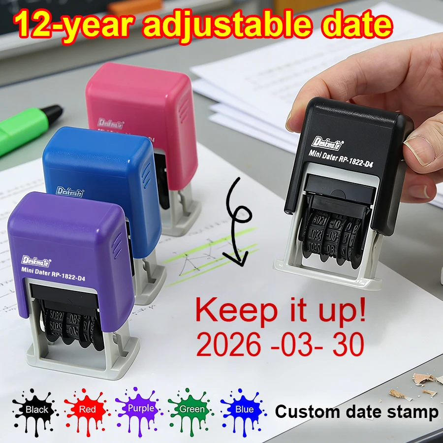 

Индивидуальный штамп с текстом и датой - 5 цветов чернил | Настраиваемый штамп для офиса и дома | Четкий оттиск и многоразовое использование