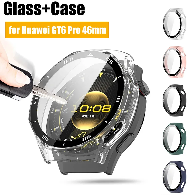 Glas + Hülle für Huawei Watch GT6 Pro 46 mm, kratzfester Glas-Displayschutz und harter PC-Schutzstoßstange für GT 6-Zubehör