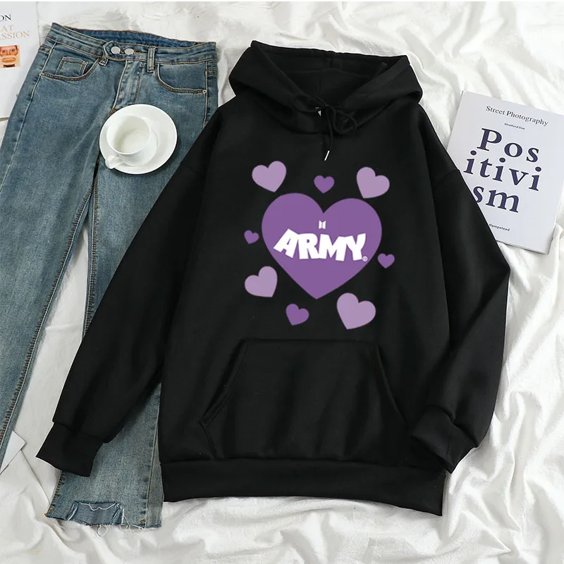 Kpop Style Hoodies Women Letter Army Album Hooded Y2K Casual Hoodie Couple Winter Sweatshirt Oversize Autumn Sport Outfit Women