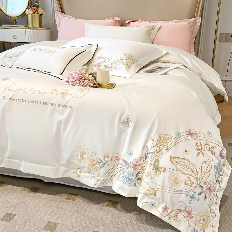 160S Long-Staple Cotton Affordable Luxury Style High-Grade Cotton Four-Piece Set Double-Sided Cotton Embroidered Quilt