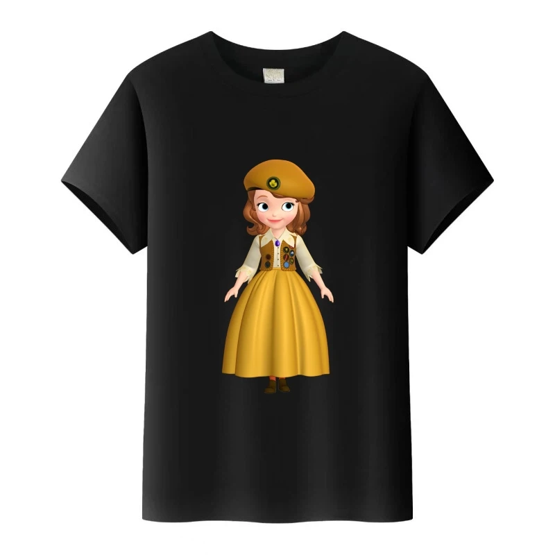 أزياء ديزني صوفيا أول الأميرة الجرافيك تيز فتاة بلوزات مستديرة العنق ملابس امرأة بيضاء البلوزات تي شيرت على طراز هاراجوكو الصيف التي شيرت