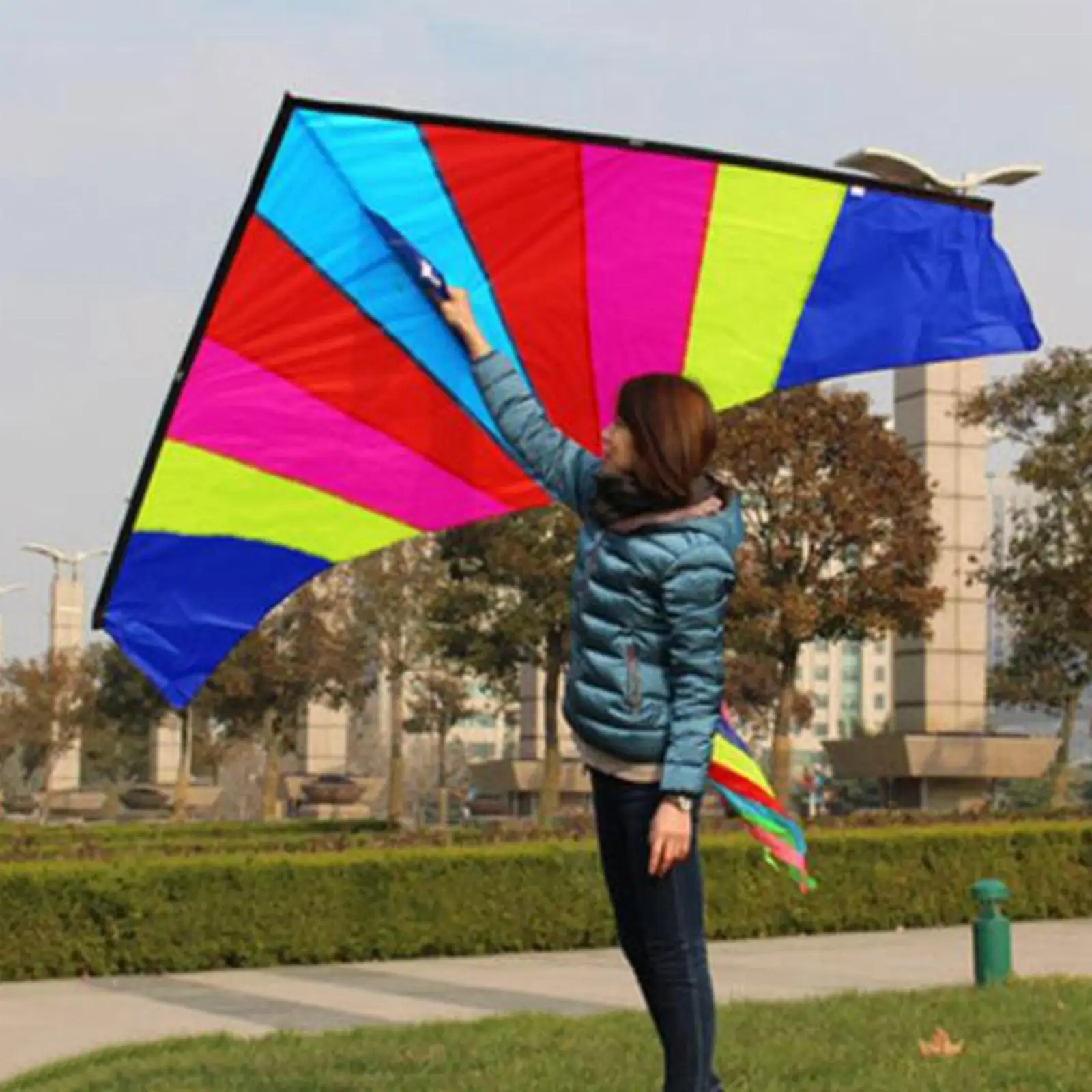 

Rainbow Delta Kite Single Line Triangle Kite with Tail Huge Easy for Trips