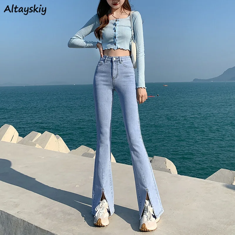 

Flare Jeans Women Vintage Retro New Streetwear Ulzzang Females Harajuku Slim All-match High Waist Trendy Casual Design Trouser