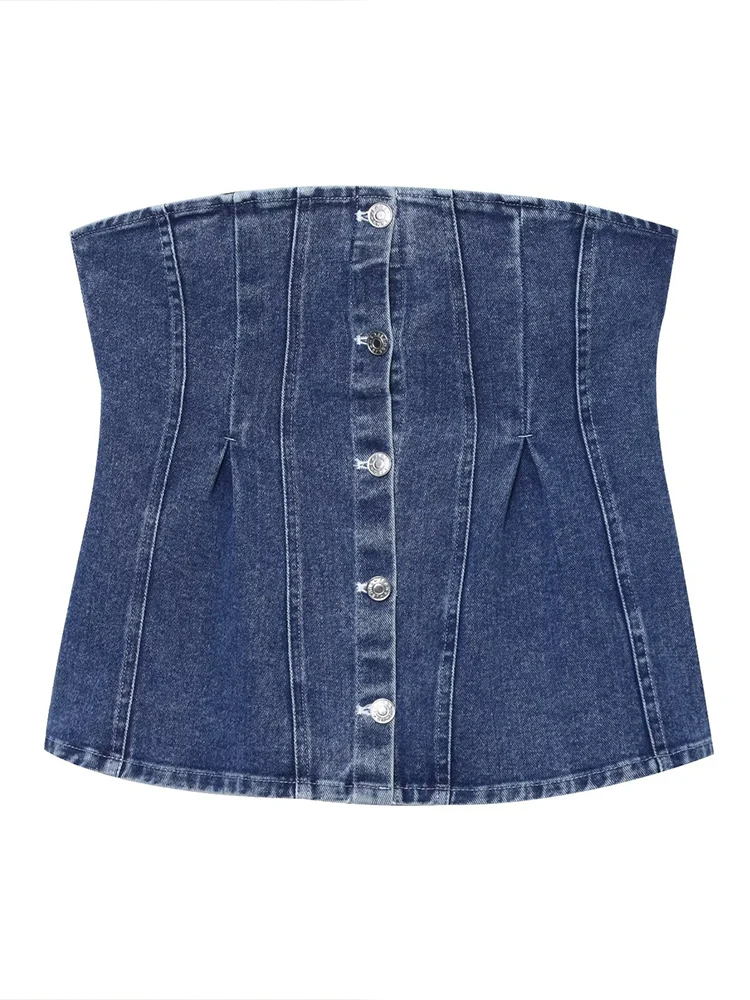 

European style new women's fashion versatile temperament sweet hot girl shoulder wrap denim tube top