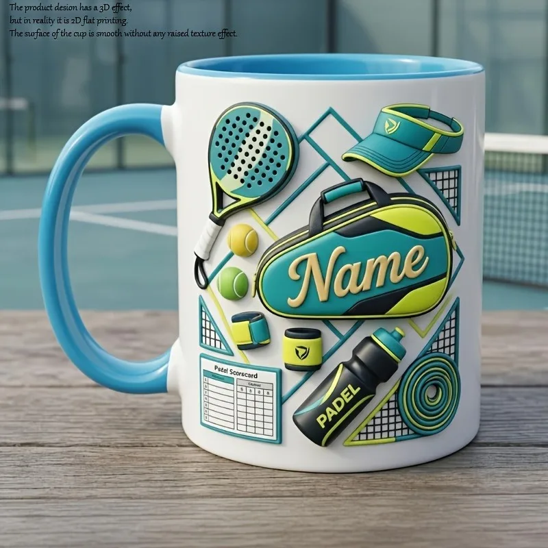 Personalized Custom Name Tennis Themed Ceramic Mug 2D Flat Printing Racquet Sports Bag Sun Visor Water Bottle Scorecard Wristban