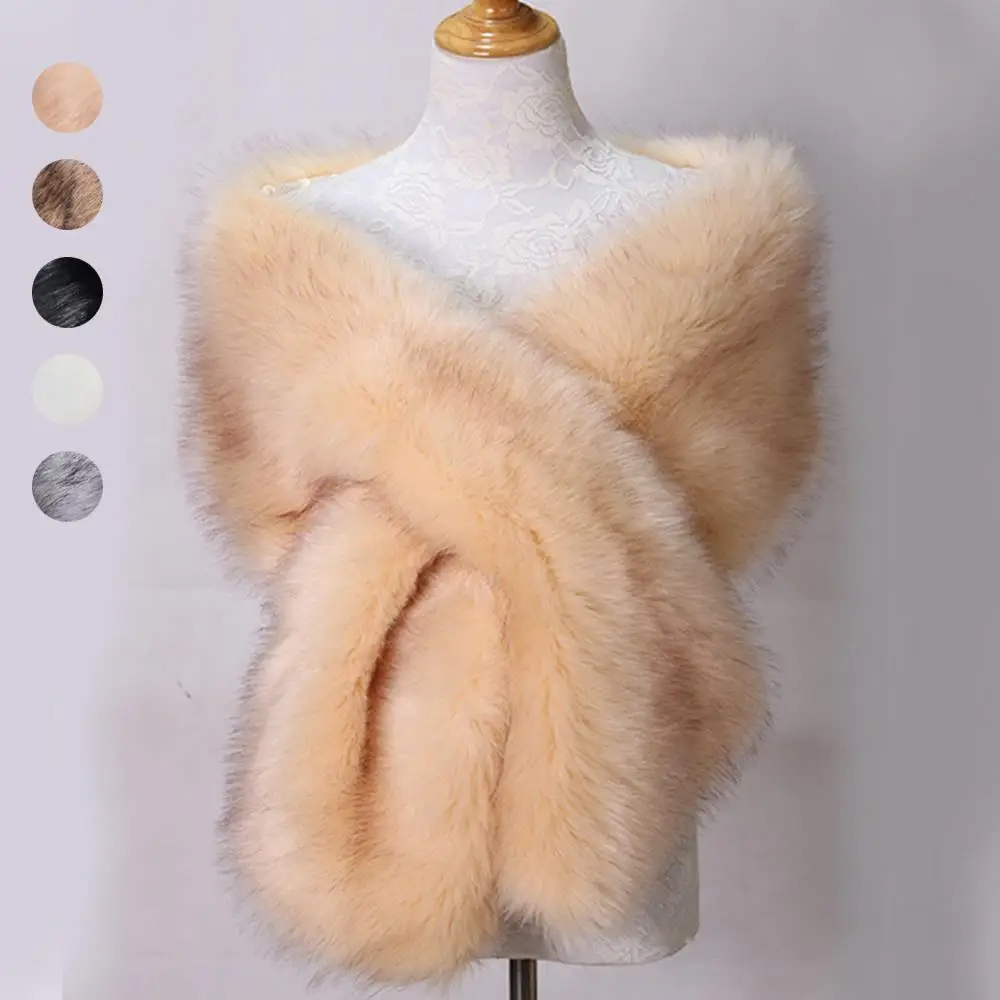

Меховой воротник Коричневый искусственный мех Свадебные шарфы Шаль из искусственного лисьего меха Пушистый меховой шарф Теплый женский шарф Зимний