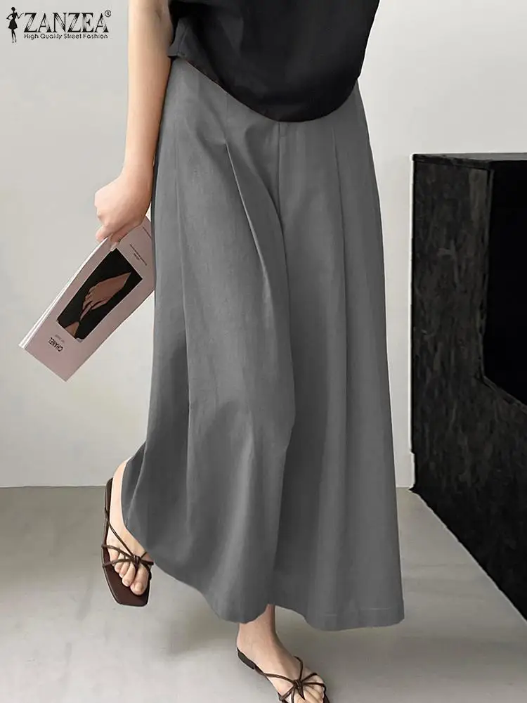 

Women Autumn Wide Leg Pants Elegant High Waist Long Trousers ZANZEA Stylish Solid Long Pantalon Female Casual Work OL Palazzo