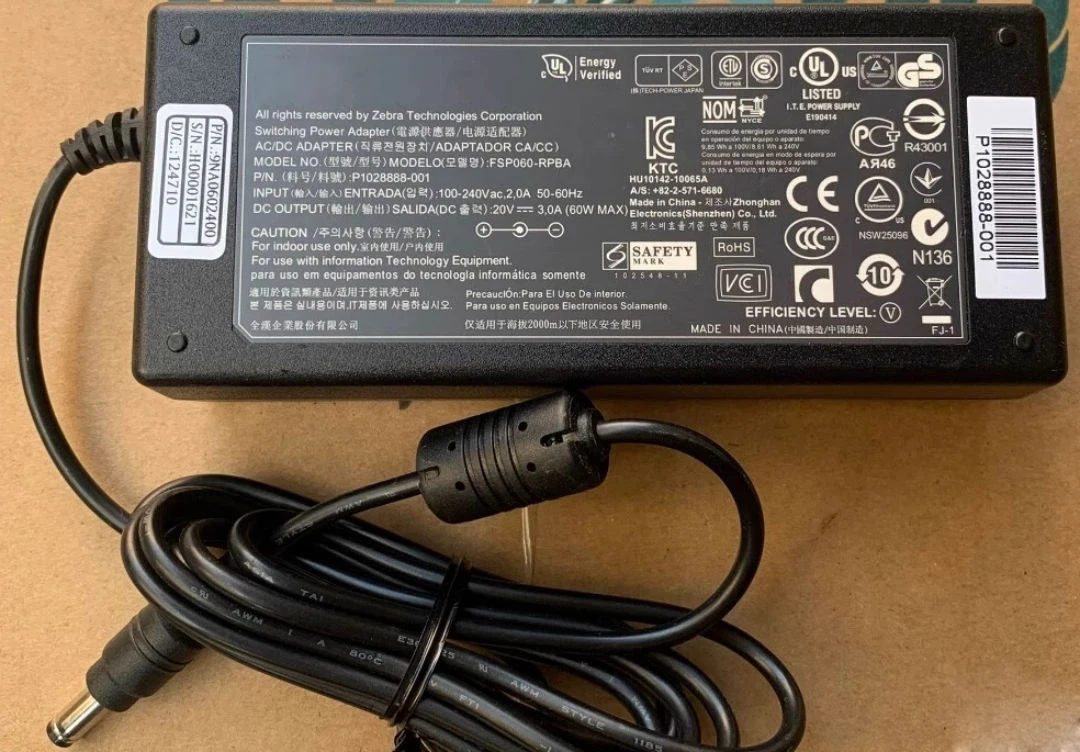 

Genuine AC DC Adapter 20V 3A 60W Charger For Zebra TLP2824 Plus LP2824 TLP2844 TLP3844 TLP3842 Printer Powre Supply FSP060-RPBA