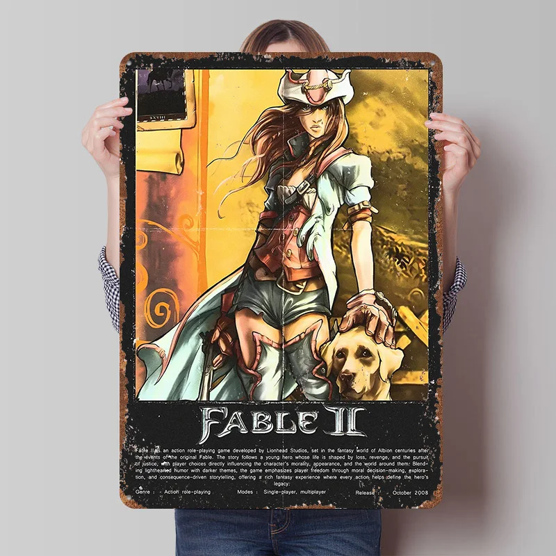 Fable II Spiel-Poster, Individuell Bedruckte Retro-Wandkunst, Vintage-Metallschilder für Männerhöhle, Spielzimmer-Dekoration, Gemütliche Schreibtisch-Deko