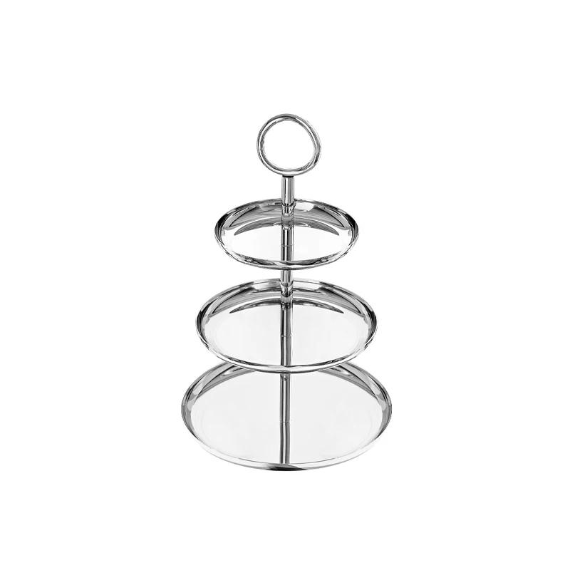 

European stainless steel three-layer snack cake rack household snack candy tray light luxury fruit plate model room ornament