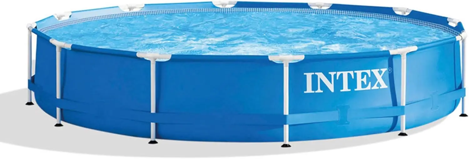 

Intex Metal Frame 12 ft x 30 in Round Above Ground Outdoor Backyard Swimming Family Pool for Kids and Adults Ages 6 and Up, Blue