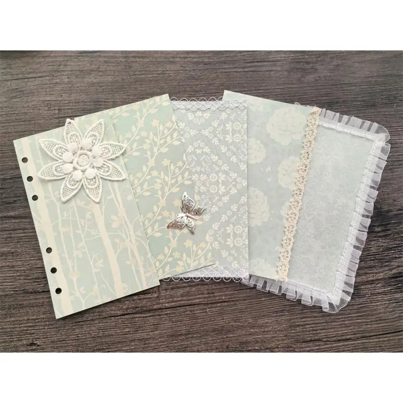 Loose-leaf Lace Paper for A6 Journal, 6 Holes Handmade Lace Inner Page 172x95mm for Scrapbook, Retro Decorative Partition Page - view 5