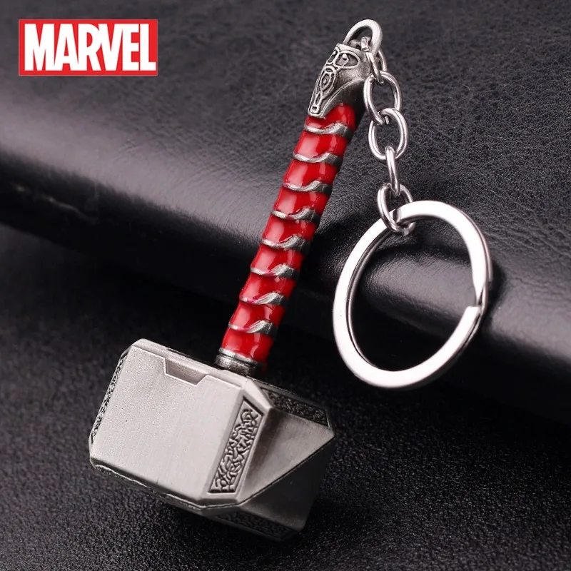 

Marvel Thor Mjolnir Keychain The God of Thunder Avengers Cartoon Key Chain Backpack Car Decoration Alloy Pendant Keyring Gifts